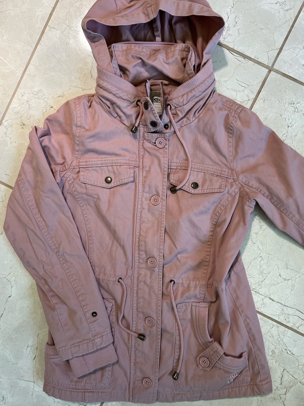 Rip Curl Dusty Pink 100% Cotton Hooded Utility Anorak Cargo Jacket Coat Small